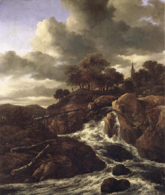 Jacob van Ruisdael A Waterfall with Rocky Hilla and Trees China oil painting art